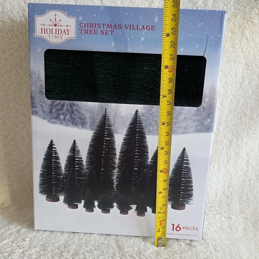 New Holiday Time Christmas Village Bottlebrush Tree Set of 16, size 9